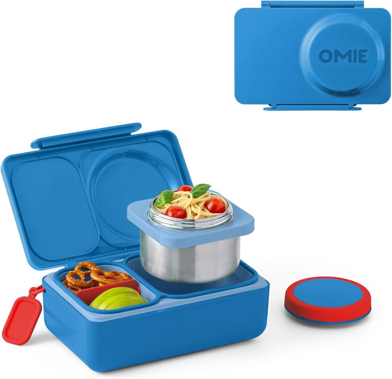 OmieBox UP bento Box for Kids | Insulated Lunch Box | Leak Proof Vacuum Insulated Thermal Food jar | Cooler ice Pack | 2 Compartments (Cosmic Blue) - Image 1